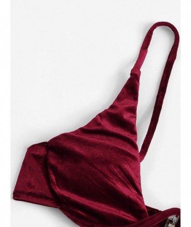 Sets Women's Sexy Triangle Bathing Two Pieces Swimsuit Bikini Set - Maroon-velvet - C418QGTMWDK $33.07