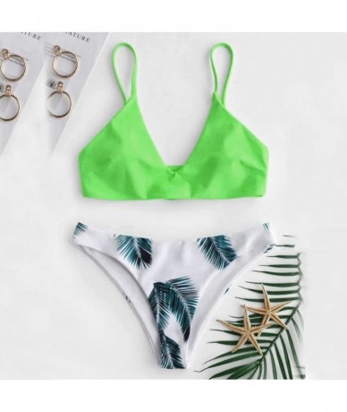 Sets Swimsuits for Women Swimwear Bikini Set Print Leaves Push-Up Padded Swimsuit Beachwear Two Piece Bathing Suits - Zz-mint...