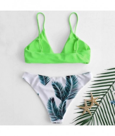 Sets Swimsuits for Women Swimwear Bikini Set Print Leaves Push-Up Padded Swimsuit Beachwear Two Piece Bathing Suits - Zz-mint...