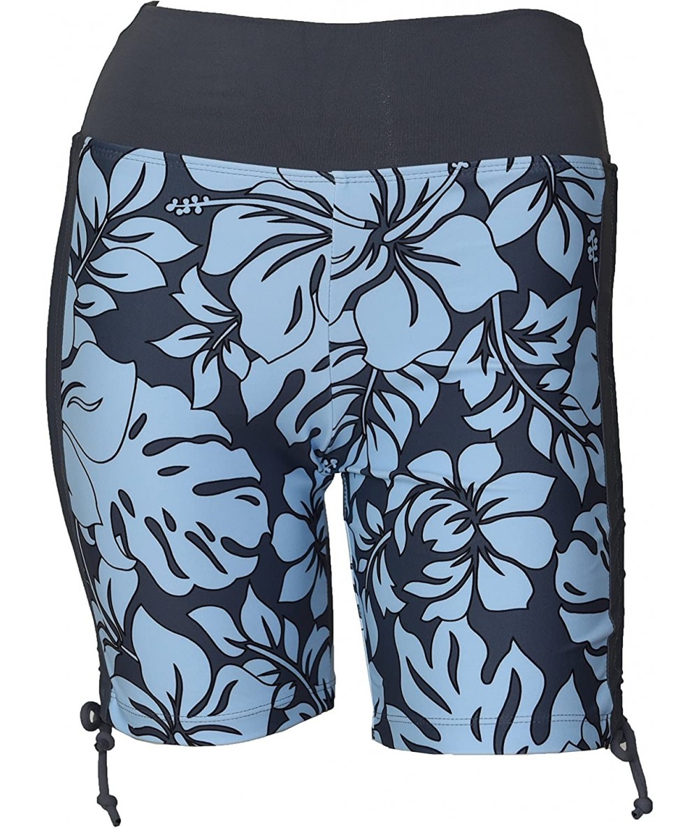 Board Shorts Women Side Tied Plus Size UPF 50+ Swim Board Shorts Rash Gaurd - Grey With Blue - CF18UKE99YG $39.95