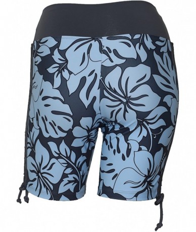 Board Shorts Women Side Tied Plus Size UPF 50+ Swim Board Shorts Rash Gaurd - Grey With Blue - CF18UKE99YG $39.95