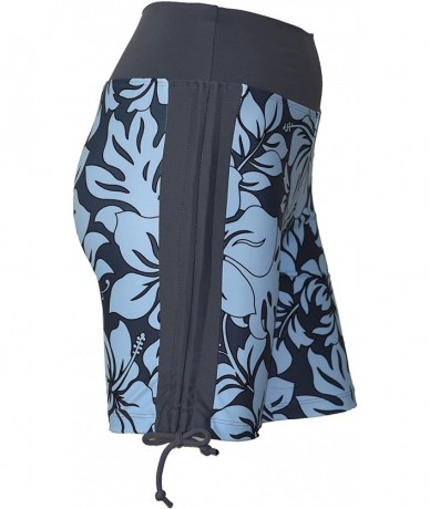 Board Shorts Women Side Tied Plus Size UPF 50+ Swim Board Shorts Rash Gaurd - Grey With Blue - CF18UKE99YG $39.95