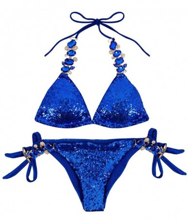 Sets 2 Piece Sexy Sequin Bikini Set Swimsuits Push-up Bra Swimsuit Swimwear Bathing Suit Bikini Set - A-blue - CV18QHAXU5D $4...