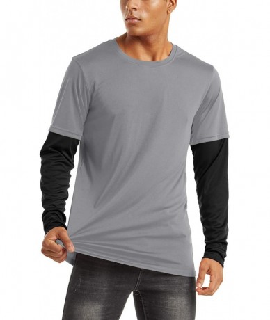 Rash Guards Men's UPF 50+ Hoodie T-Shirts Sun Protection Quick Dry Long Sleeve Rashguard - 209 Light Grey - C5199MOXEI3 $37.92