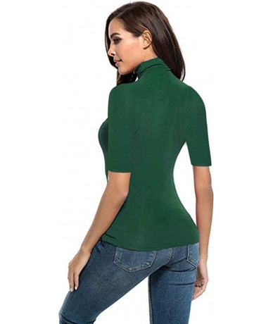 Rash Guards Womens Short Sleeve/Half Sleeve Slim Fit Mock Turtleneck Stretch Comfy Basic T Shirt Layer Tops - Green - CQ18SWM...