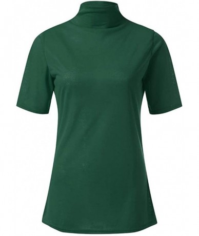 Rash Guards Womens Short Sleeve/Half Sleeve Slim Fit Mock Turtleneck Stretch Comfy Basic T Shirt Layer Tops - Green - CQ18SWM...