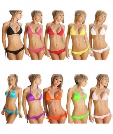 Sets Women's Sexy Bikini Sets Triangle Swimwear Halter Tie Side Bottom Swimsuit Straps Bathing Suits - Red - CM18EDMIOLY $16.79