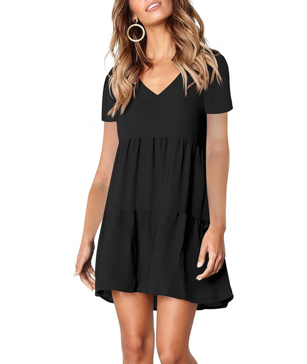 Cover-Ups Women Summer Tunic Dress V Neck Casual Loose Flowy Swing Shift Dresses - C-black - C2198XLZAC4 $48.44