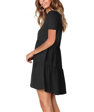 Cover-Ups Women Summer Tunic Dress V Neck Casual Loose Flowy Swing Shift Dresses - C-black - C2198XLZAC4 $48.44