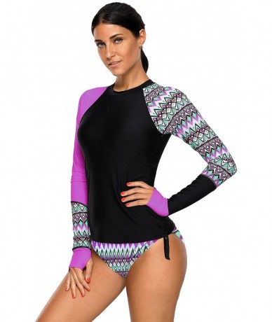 Rash Guards Women's UV Sun Protection Long Sleeve Rash Guard Wetsuit Swimsuit Set - Purple - C418OYWMA85 $44.34