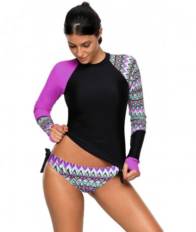 Rash Guards Women's UV Sun Protection Long Sleeve Rash Guard Wetsuit Swimsuit Set - Purple - C418OYWMA85 $44.34