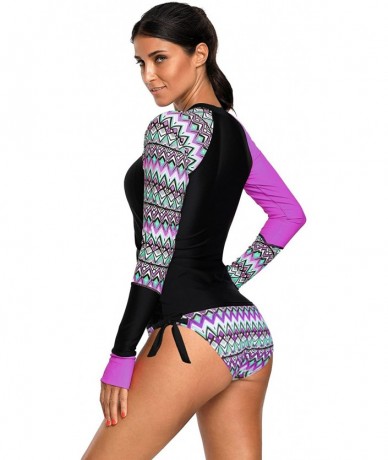 Rash Guards Women's UV Sun Protection Long Sleeve Rash Guard Wetsuit Swimsuit Set - Purple - C418OYWMA85 $44.34