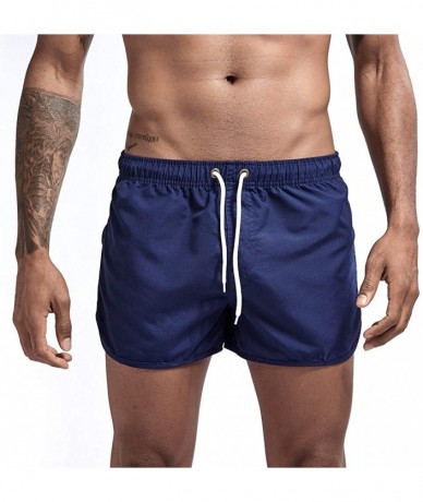 Board Shorts Mens Swim Trunks Beach Short Length Elastic Waist Mens Board Shorts Drawstring - Dark Blue - CN196UNTGZX $25.26