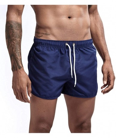 Board Shorts Mens Swim Trunks Beach Short Length Elastic Waist Mens Board Shorts Drawstring - Dark Blue - CN196UNTGZX $25.26