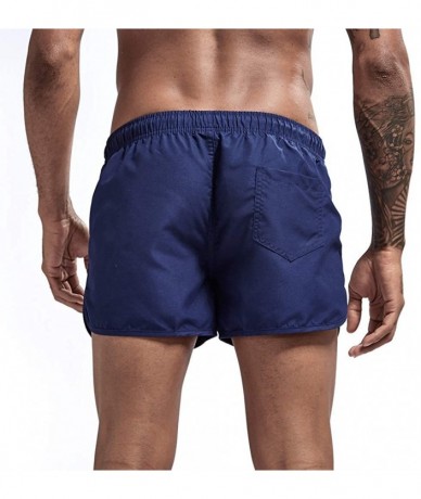 Board Shorts Mens Swim Trunks Beach Short Length Elastic Waist Mens Board Shorts Drawstring - Dark Blue - CN196UNTGZX $25.26