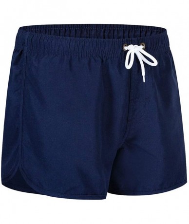 Board Shorts Mens Swim Trunks Beach Short Length Elastic Waist Mens Board Shorts Drawstring - Dark Blue - CN196UNTGZX $25.26