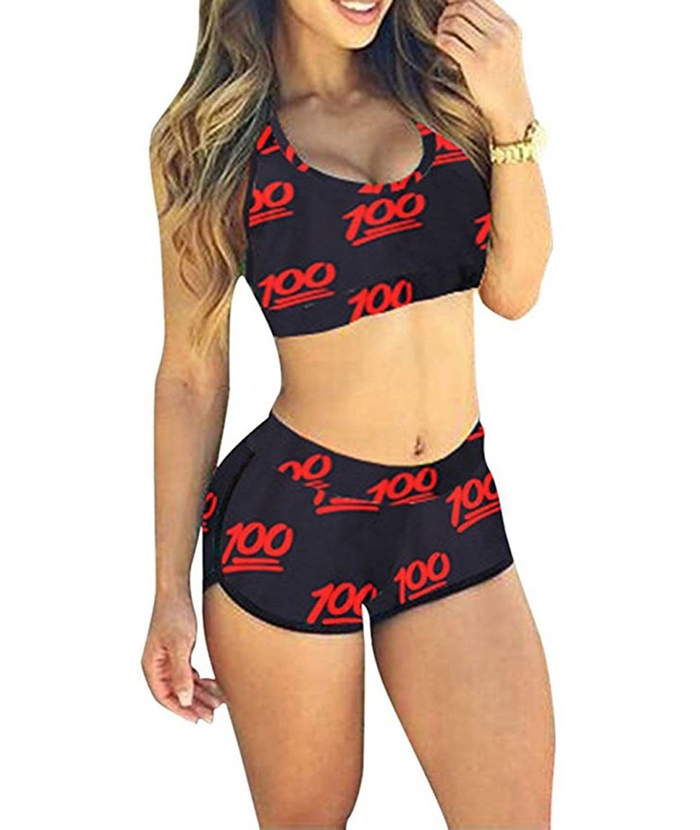 Sets Women's Sports Printed Bathing Swimsuits Short Bikini Female Swimwear. - Red - C117YA9YGNQ $34.40