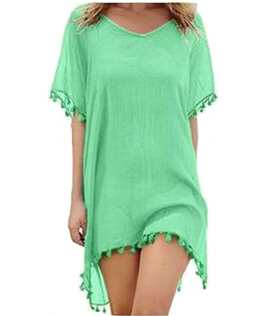 Cover-Ups Womens Plain Chiffon Loose Fit Summer Tassels Bikini Cover Up Mini Dress - Light Green - CU199LTHTA0 $34.43