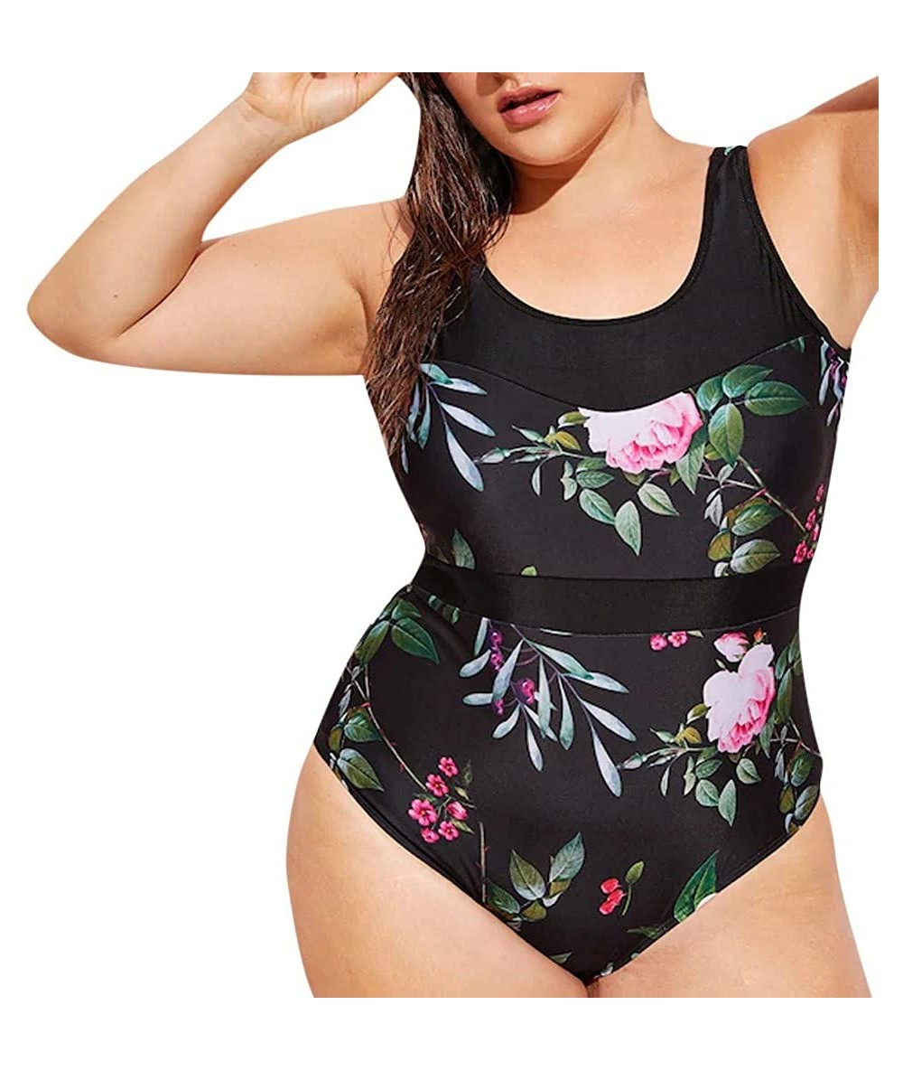 One-Pieces Swimwear for Womens- Summer Plus Size Push-up One-Piece Swim Dress Beachwear Tankini Bikini - 7915black - C918SXD6...