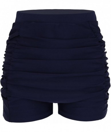 Tankinis Women's Swim Brief Beach Boy Shorts Swimwear with Adjustable Ties - Navy Blue Ruched - CQ18G2200G8 $31.70