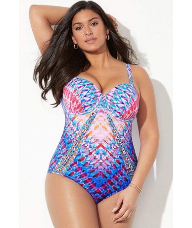 One-Pieces Women's Plus Size Macrame Underwire One Piece Swimsuit - Blue Purple Engineered - C519600HTRL $80.68