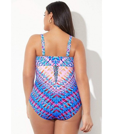 One-Pieces Women's Plus Size Macrame Underwire One Piece Swimsuit - Blue Purple Engineered - C519600HTRL $80.68