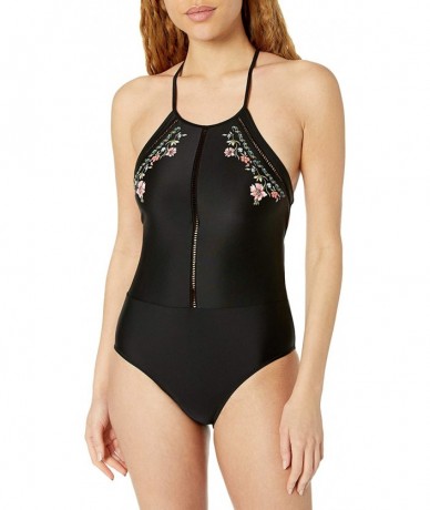 One-Pieces Women's Millie High Neck One Piece Swimsuit - Espagnola Black - CK18697MCZ6 $84.83