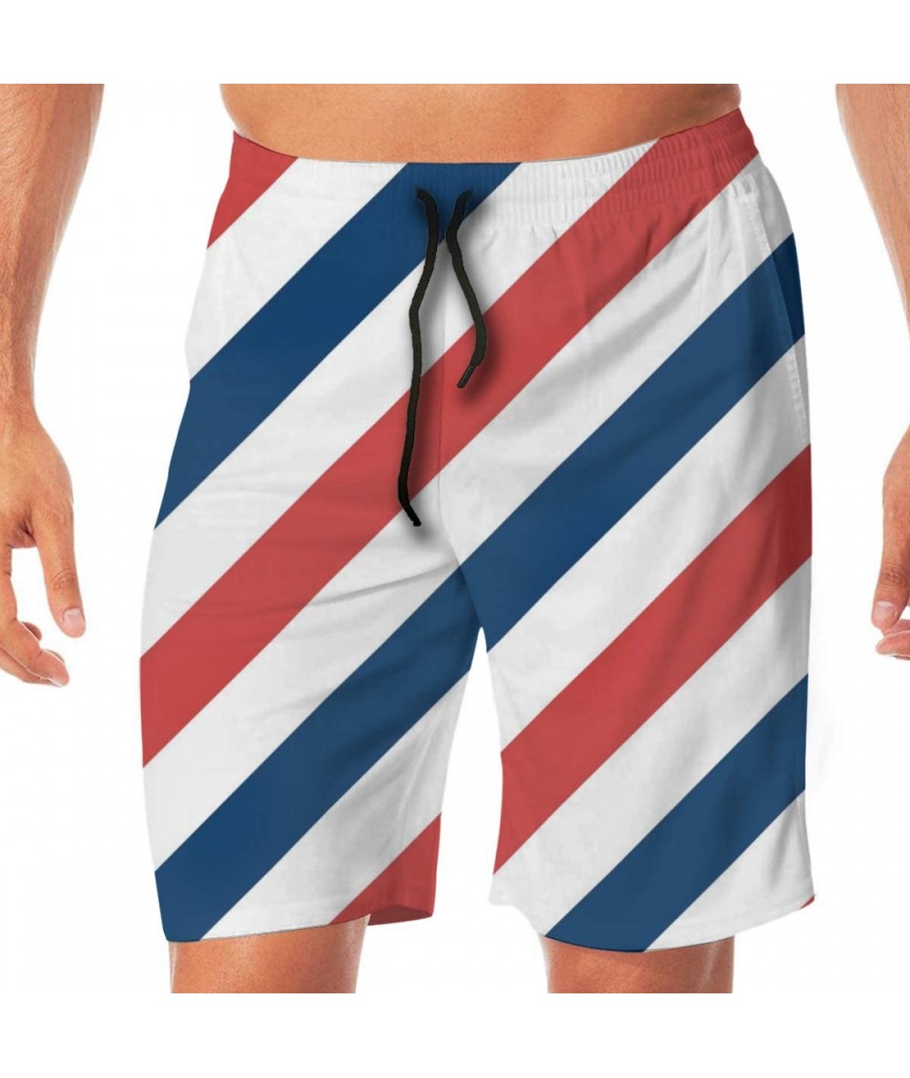 Board Shorts Tennis Ball and Racket Beach Board Shorts Quick Dry Drawstring Swim Trunks - Barber Shop Flag Stripes - CQ19C5S9...