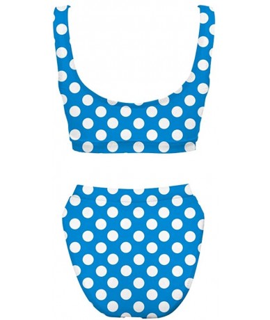 Sets Two Pieces Bikini Sets Sports Crop Top High Waisted High Cut Cheeky Swimsuit - Blue Polka Dot - CU18QGHK5T5 $37.67