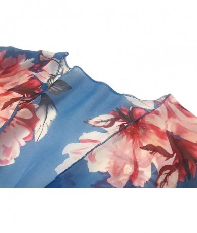 Cover-Ups Womens Floral Chiffon Kimono Cardigans Loose Beach Cover Up Half Sleeve Tops - 6teal Blue+floral - CC193AAZMIY $24.67