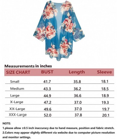 Cover-Ups Womens Floral Chiffon Kimono Cardigans Loose Beach Cover Up Half Sleeve Tops - 6teal Blue+floral - CC193AAZMIY $24.67