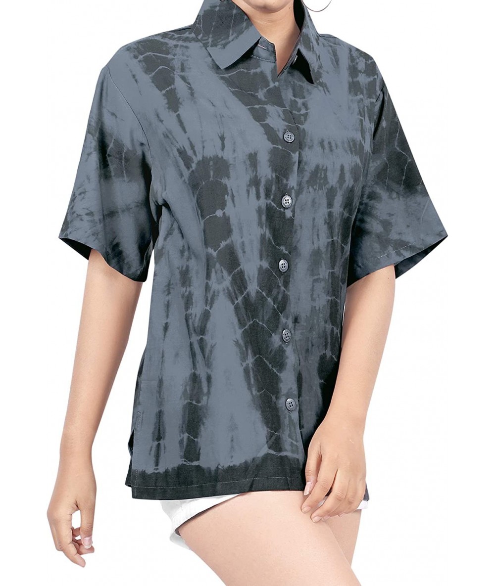 Cover-Ups Women's Beach Wedding Hawaiian Shirt Aloha Luau Camp Shirt Hand Tie Dye - Grey_aa139 - C618LYN79RK $28.65