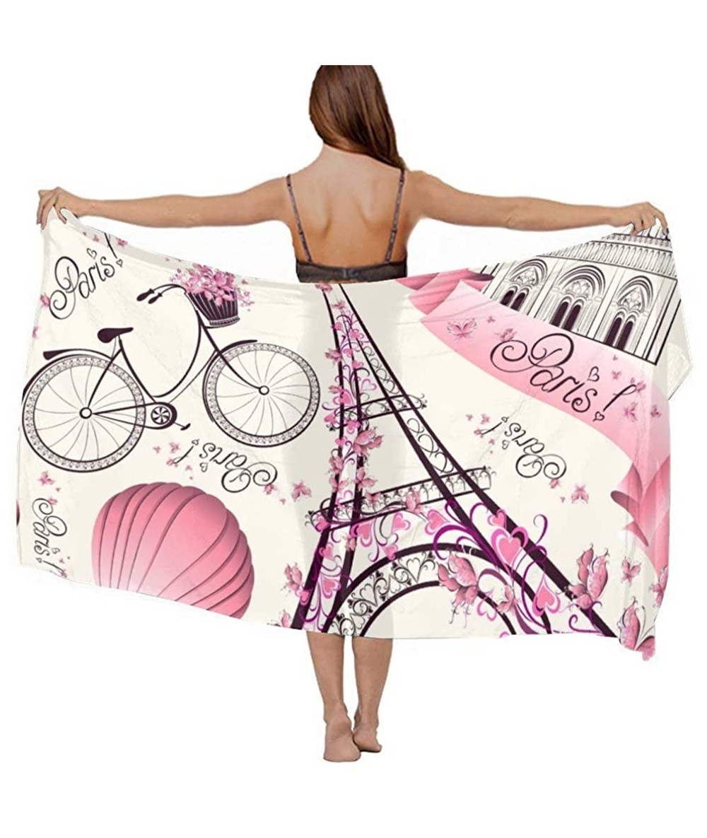 Cover-Ups Women Chiffon Scarf Sunscreen Shawl Wrap Swimsuit Cover Up Beach Sarongs - Pink Paris Eiffel Tower - C519C6NKNLO $4...