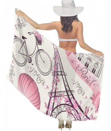 Cover-Ups Women Chiffon Scarf Sunscreen Shawl Wrap Swimsuit Cover Up Beach Sarongs - Pink Paris Eiffel Tower - C519C6NKNLO $4...