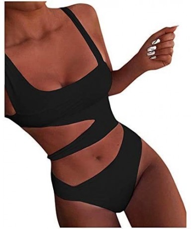 One-Pieces Women's One Piece Swimsuit Bikini Swimwear Solid Color Sexy Beachwear Bathing Suit - Black - CJ194ELAU8M $29.97