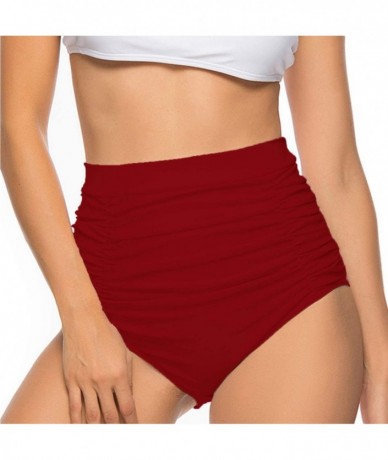 Board Shorts Women's Wide Waistband Bikini Shorts Swimsuit Bottom Swimming Pants Beachwear with Adjustable Ties - Runched Red...