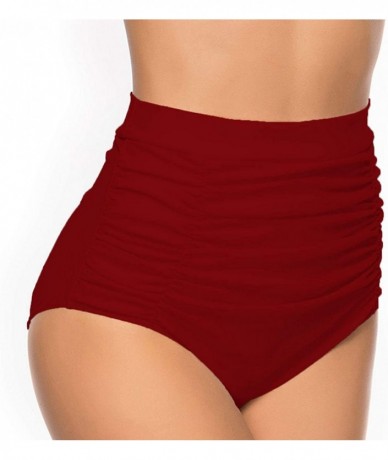 Board Shorts Women's Wide Waistband Bikini Shorts Swimsuit Bottom Swimming Pants Beachwear with Adjustable Ties - Runched Red...