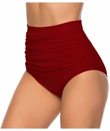 Board Shorts Women's Wide Waistband Bikini Shorts Swimsuit Bottom Swimming Pants Beachwear with Adjustable Ties - Runched Red...