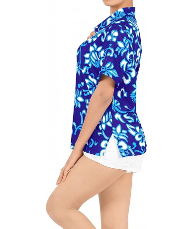 Cover-Ups Womens Hawaiian Blouse Shirt Dress Shirts Short Sleeve Shirts Printed A - Blue_w909 - CM12N5MUXBS $31.73