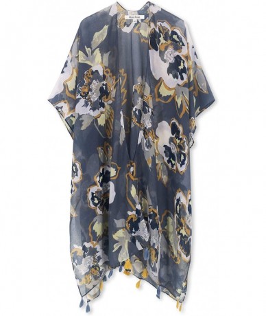 Cover-Ups Women's Beach Cover up Swimsuit Kimono Cardigan with Bohemian Floral Print - Dusty Blue Garden - C418TX4R404 $41.49