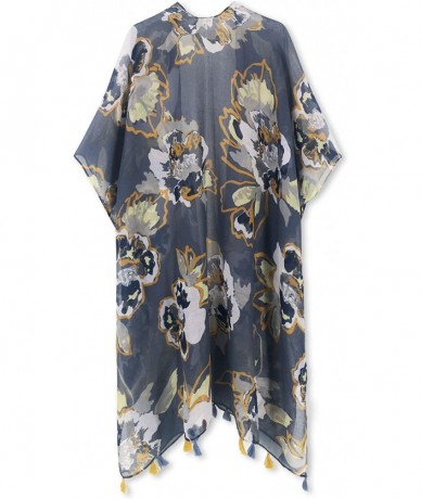 Cover-Ups Women's Beach Cover up Swimsuit Kimono Cardigan with Bohemian Floral Print - Dusty Blue Garden - C418TX4R404 $41.49