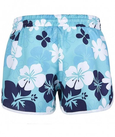 Board Shorts Women Floral Boardshort Sexy Waistband Beach Shorts with Drawstring - Blue - CZ184KQKHZ7 $25.29