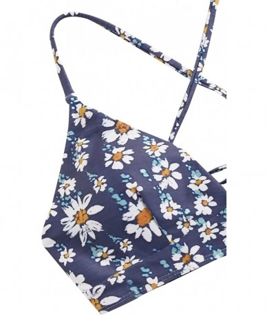 Sets Women's Sexy Bathing Suit Floral Print Cross Back Bikini Set Swimsuits - Navy - C7196M9RA22 $38.53