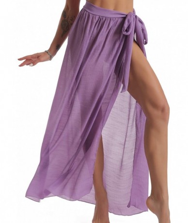 Cover-Ups Beach Sarong Pareo Womens Semi-Sheer Swimwear Cover Ups Short Skirt with Tassels - 58-purple(us 4-12) - CJ18TZZZ40Q...