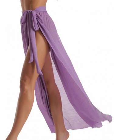 Cover-Ups Beach Sarong Pareo Womens Semi-Sheer Swimwear Cover Ups Short Skirt with Tassels - 58-purple(us 4-12) - CJ18TZZZ40Q...