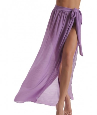 Cover-Ups Beach Sarong Pareo Womens Semi-Sheer Swimwear Cover Ups Short Skirt with Tassels - 58-purple(us 4-12) - CJ18TZZZ40Q...