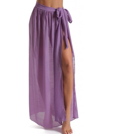 Cover-Ups Beach Sarong Pareo Womens Semi-Sheer Swimwear Cover Ups Short Skirt with Tassels - 58-purple(us 4-12) - CJ18TZZZ40Q...