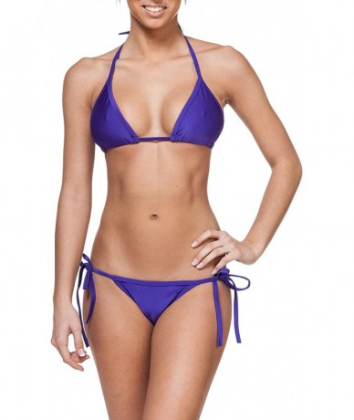 Sets Ladies' New Liquid or Shiny String Bikini 2 Piece Swimsuit - Deep Purple - CS11K5NFOZP $37.81