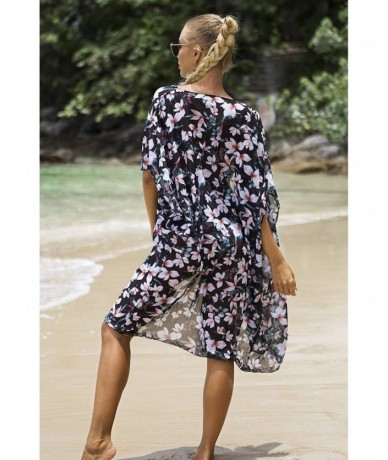 Cover-Ups Women Cover Up Swimsuit Chiffon Floral Bohemia Kimono Cardigan Swimwear - Print 2 - C719ELOM2I8 $31.55