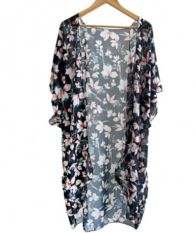 Cover-Ups Women Cover Up Swimsuit Chiffon Floral Bohemia Kimono Cardigan Swimwear - Print 2 - C719ELOM2I8 $31.55